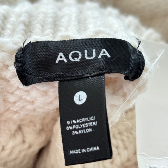 Aqua Fringe Sweater Large Chunky Cowl Neck Ivory Cable Knit Blogger Favorite NEW - Picture 7 of 13